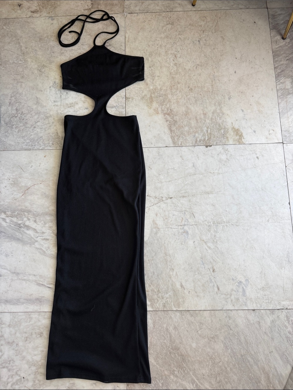 Silk & Salt Black Cut-Out Halter Maxi Dress | Size S